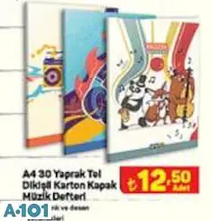 A4 30 YAPRAK TEL DİKİŞLİ KARTON KAPAK MÜZİK DEFTERİ